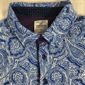 Society of Threads Polo Shirt Men's Medium Blue Paisley Pattern Comfort Fit